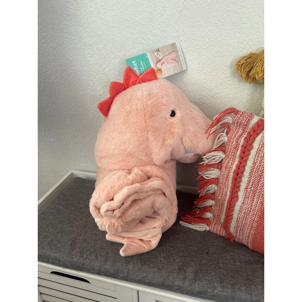 Pillowfort Dino Hooded Blanket Pink Dinosaur Plush Wearable Throw Kids 40x50 NEW